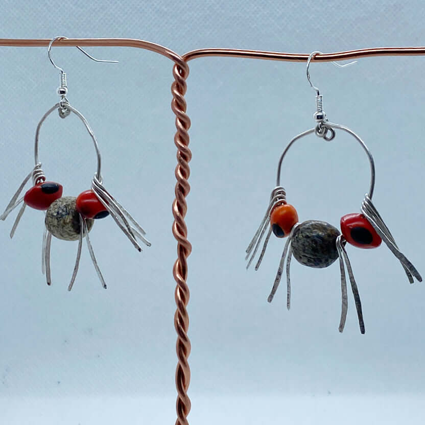 Lucky bean seed earrings from Africa hand made in to hoop earring