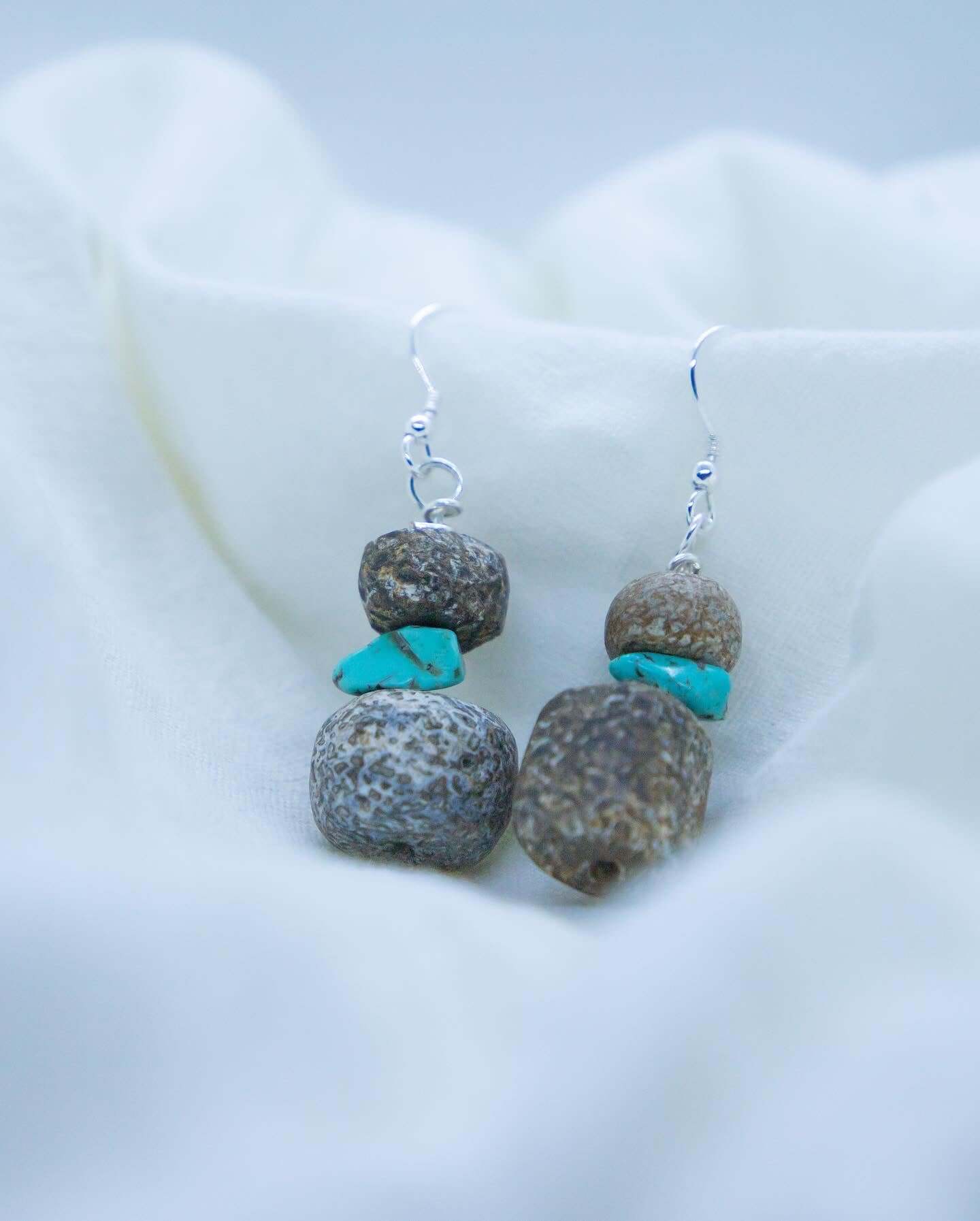 Personalised Earring are made from 30,000 year mammoth beads found on the Jurassic coast in the south of England
