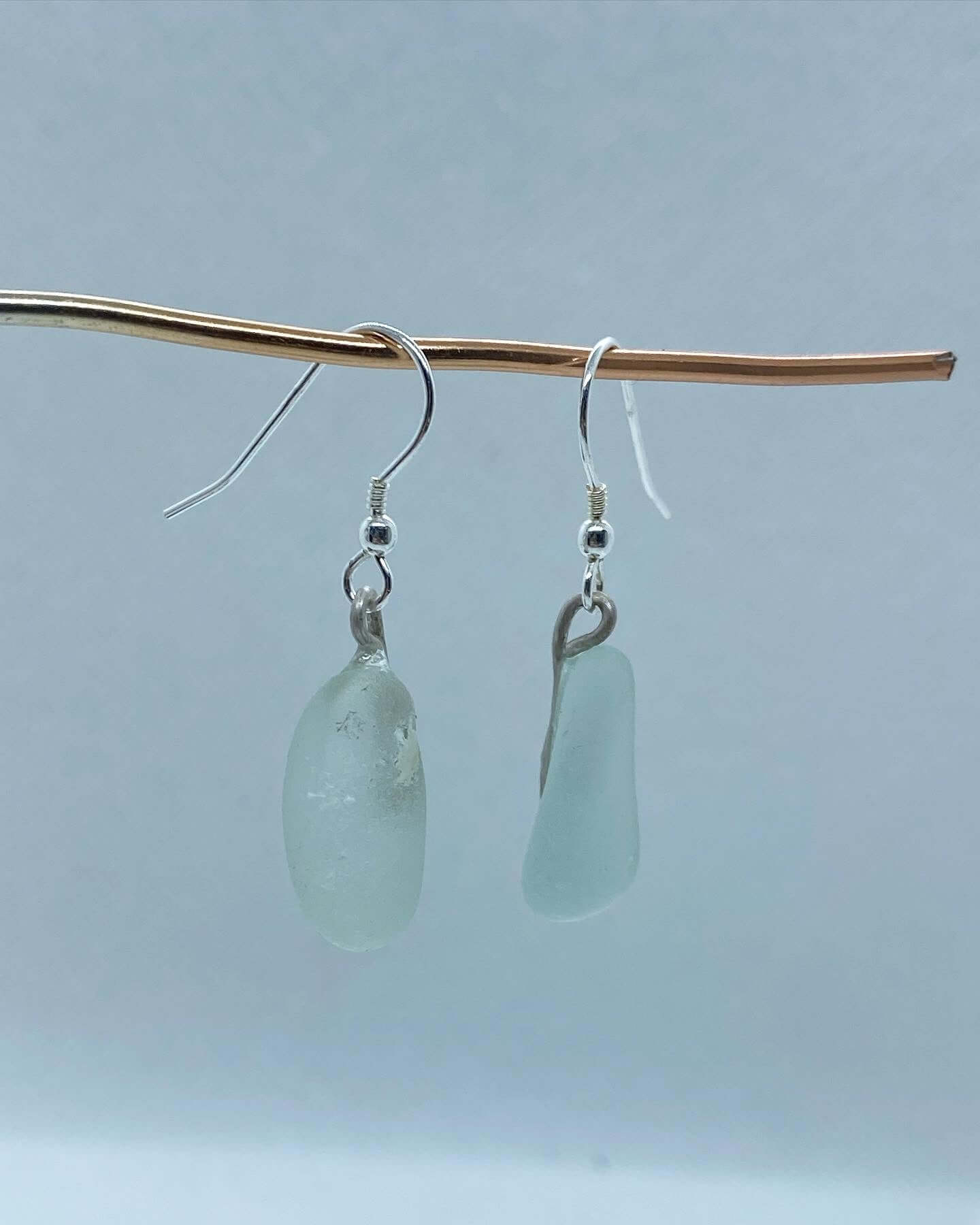 Silver sea glass drop earrings