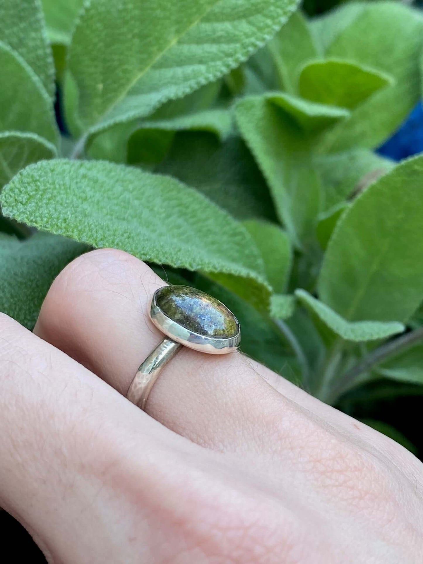 hammered Unakite ring hand made